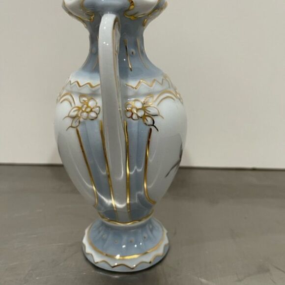 Vintage Royal Dux Bohemia Urn Vase Blue White Gold Pink Flower New Old Stock - - Picture 6 of 8